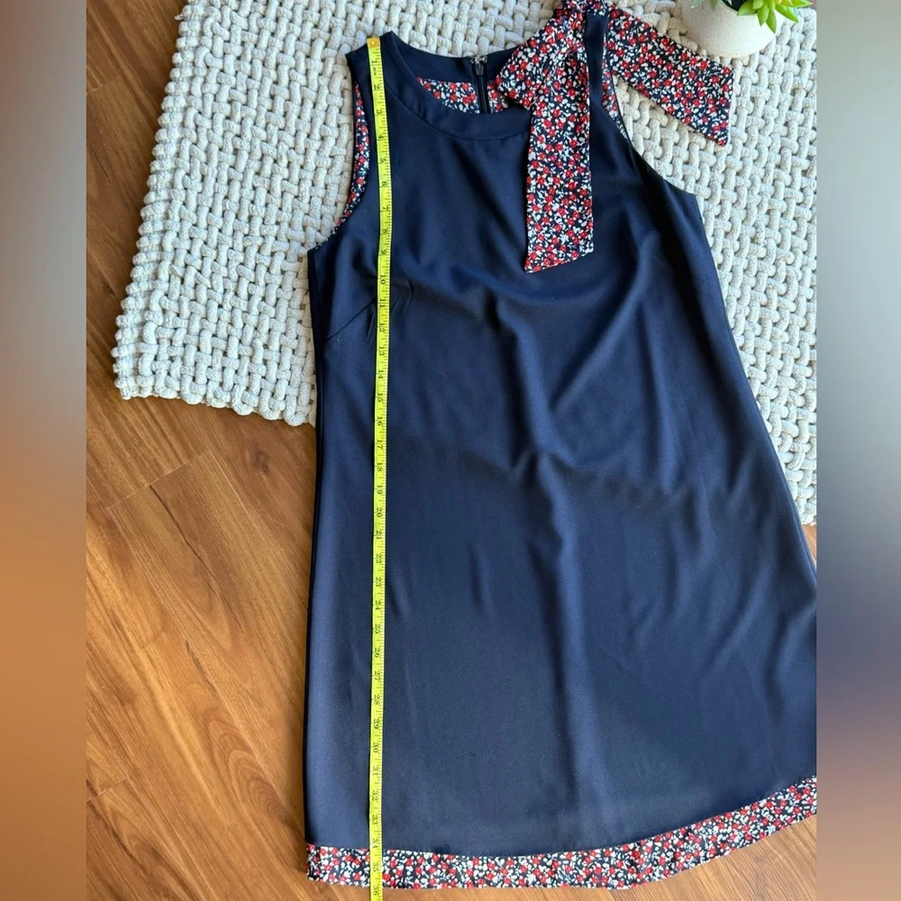 Tahari ASL | Women’s Kaftan Dress with Shoulder Bow Navy with Floral Lining | 2